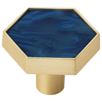 Hexagon Knob, 2 Pack, Gold/Navy Blue