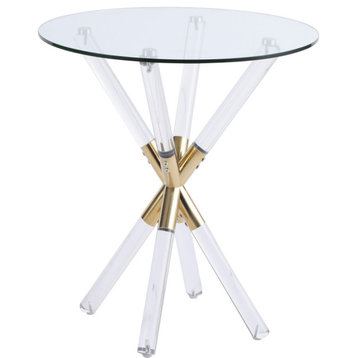 Mercury Glass Top End Table With Acrylic and Gold Metal Base