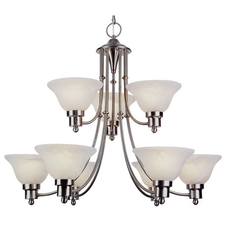 Perkins 9-Light Chandelier, Brushed Nickel With White Marbleized Glass