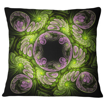 Green and Purple Large Fractal Flower Floral Throw Pillow, 16"x16"