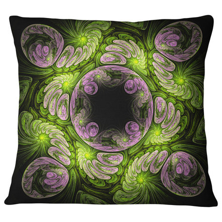 Green and Purple Large Fractal Flower Floral Throw Pillow, 18"x18"