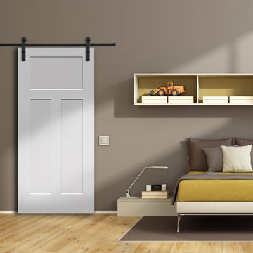 Craftsman on a Black Bent Strap Barn Door Track