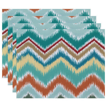 Ikat-Arina Chevron Stripes Print Placement, Jade, Set of 4