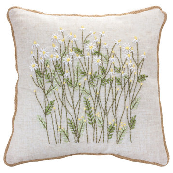 Ribbon Embroidered Floral Pillow 16"