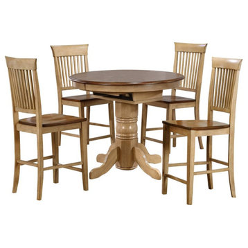 Sunset Trading Brook 5-Piece Extendable Wood Dining Set & Slat Stools in Cream
