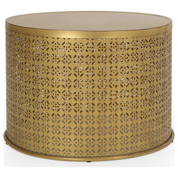 Arrastra Boho Lace Cut Iron Coffee Table, Gold Brushed Brown