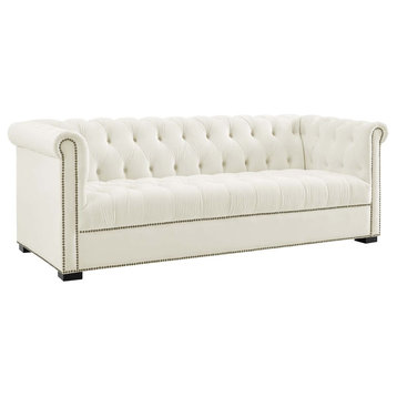 Modern Contemporary Urban Living Sofa, Velvet Ivory White