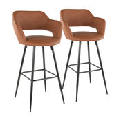 Lumisource Margarite Barstool, Black Metal and Brown PU Leather, Set of 2