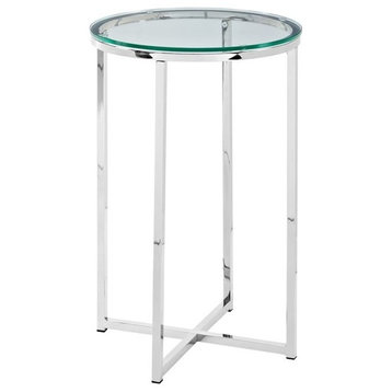 16 inch Round Side Table - Glass top with Chrome base