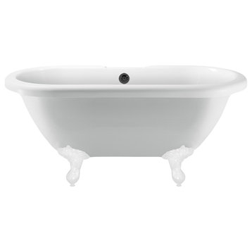 67" Streamline N1121WH-BL Clawfoot Tub and Tray With External Drain