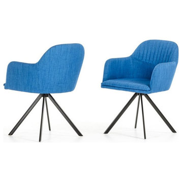 Modrest Synergy Mid-Century Fabric & Metal Dining Arm Chair in Blue/Black