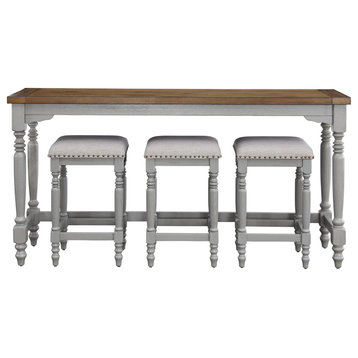 Midori Counter Table and 3 Stools, Oak/Brushed Gray