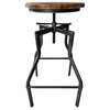 Amelia Adjustable Barstool, Silver Brushed Gray With Rustic Ash Wood Seat