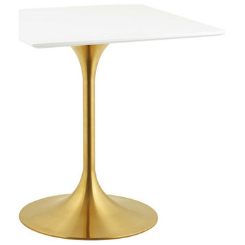 Modway Lippa 28" Square Wood Top Dining Table in Gold/White -EEI-3211-GLD-WHI