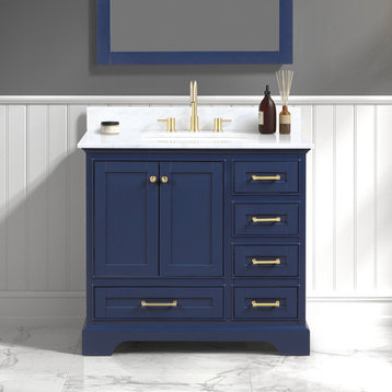 Bath Vanity, Marble Top, Blue, 36'' With Sink