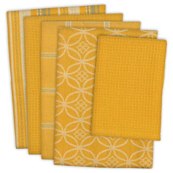 DII Assorted Mustard Dishtowel/Dishcloth, Set of 5