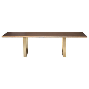 Lazzaro Dining Table seared oak top polished brushed gold 96"