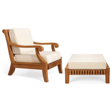 2-Piece Giva: Sofa Lounge Arm Chair, Ottoman With Natural Sunbrella Cushion