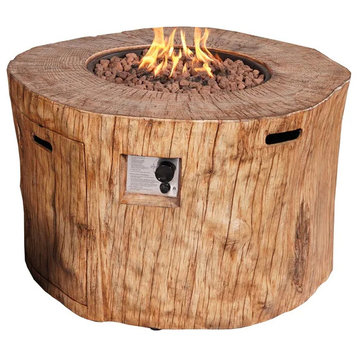Patio Wood Coating Propane Fire Pit Table with Rain Cover, Brown
