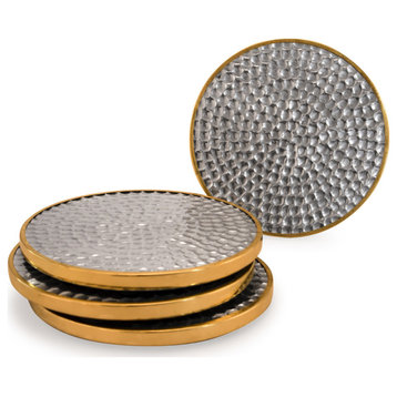 Hammered 4 pieces Silver Coated Coaster Set