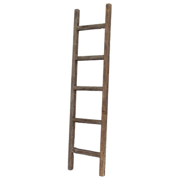 HomeRoots 5 Step Rustic Espresso Gray Wood Ladder Shelf
