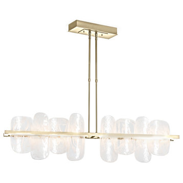 Vitre Large Linear LED Pendant Modern Brass White Swirl Glass Long