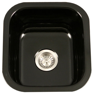 Houzer PCB-1750 BL Porcela Porcelain Enamel Steel Undermount Bar Sink Black
