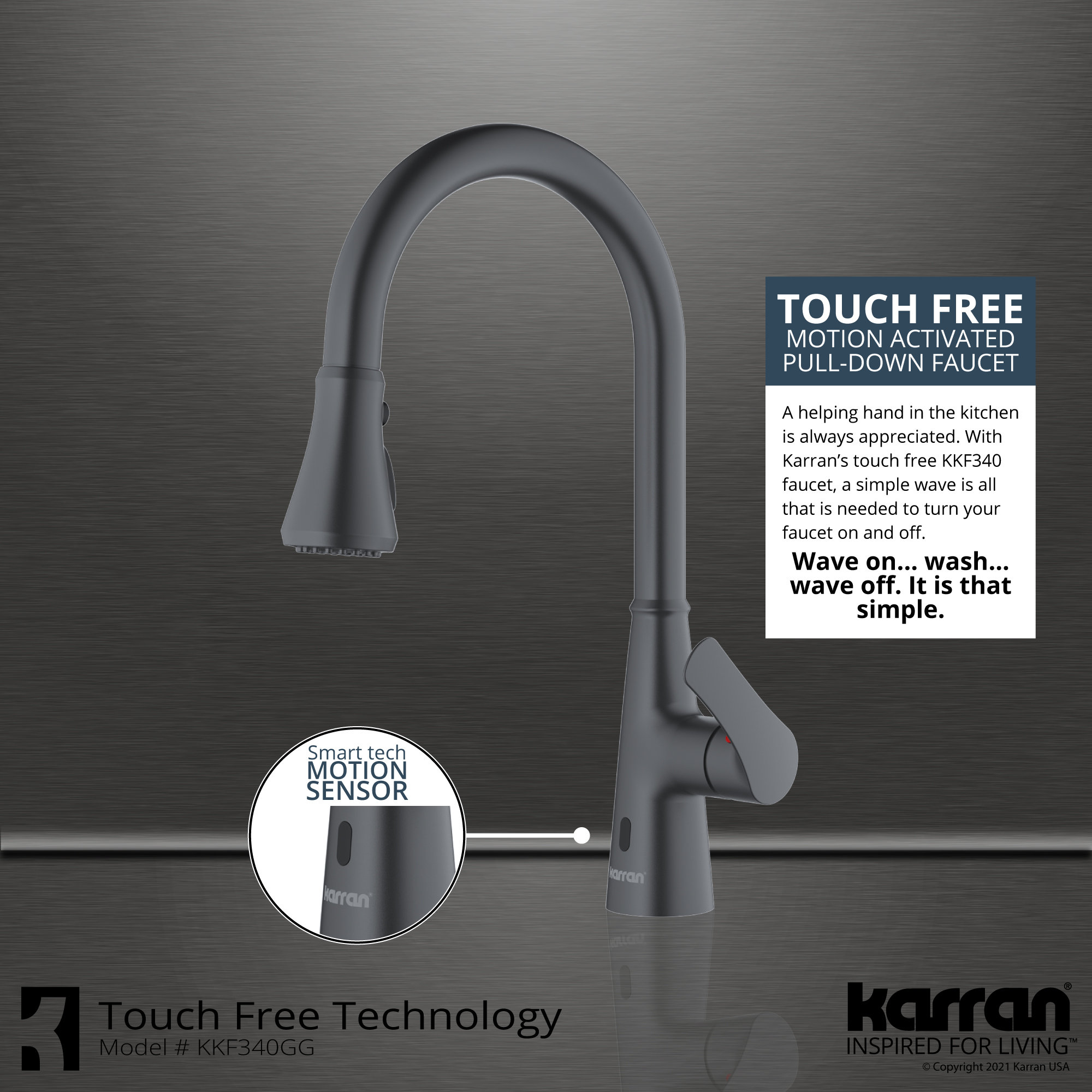 Karran Touchless One-Handle Triple Function Sprayer Faucet, Gunmetal Grey