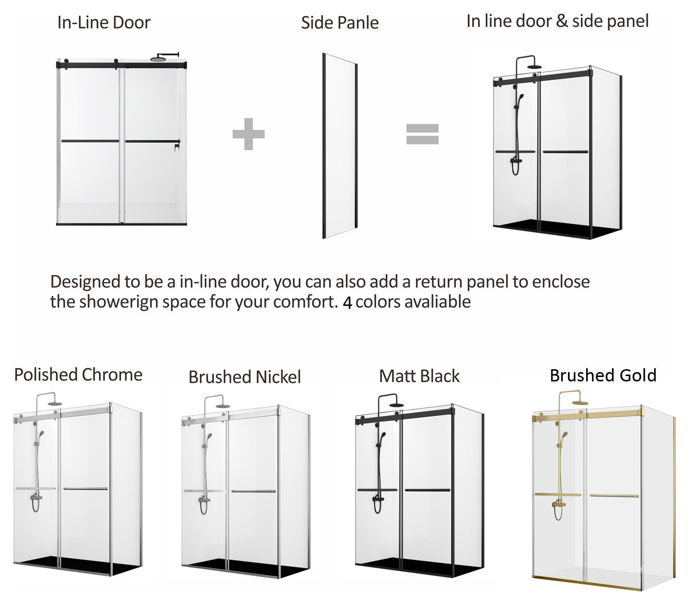 Spezia Double Sliding Frameless Shower Door, Brushed Gold, 60" W X 76" H