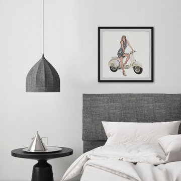 "Lady on Scooter" Framed Painting Print