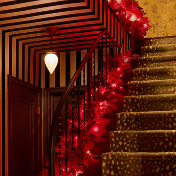 Staircase Decked in Christmas Reds