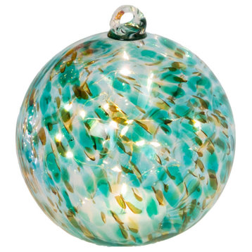 8" Solar Lighted Turquoise Handblown Glass Sphere