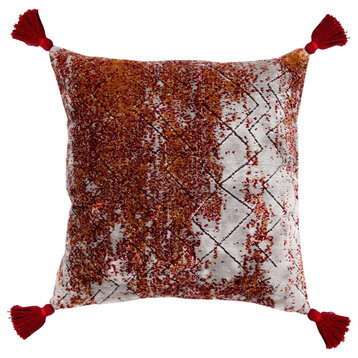 Red and Silver Traditional Textured Embers Throw Pillow