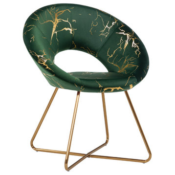 1 x Luxe Hot Stamped Velvet Papasan Accent Chair, Dark Green