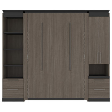 Atlin Designs 98" Modern Wood Full Murphy Bed and Storage with Drawers in Gray