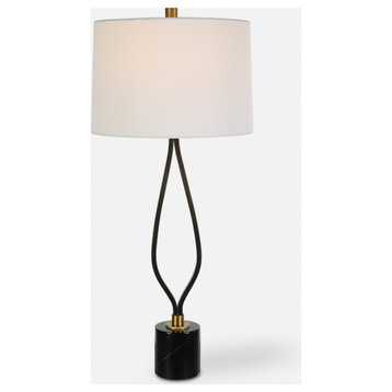Open Black Iron Ellipse Table Lamp 36 in Tall Curve Minimalist Modern Oval Shape