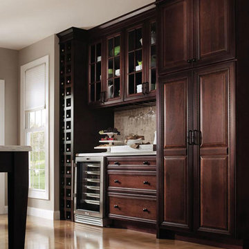 Dark Cherry Kitchen with Glass Doors