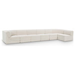 Meridian Furniture - Ollie Black Boucle Fabric L-Shaped Modular Sectional, Cream, 7-Piece: 5 Armless Chair, 2 Corner Chair - Meet the epitome of style and functionality with this Ollie boucle fabric living room sectional, part of the Ollie modular collection. A contemporary marvel, this sectional features chic and inviting rich cream boucle fabric upholstery, giving it a sumptuous texture that oozes elegance and luxury. Curved corners add to the visual look of the sectional while maximizing seating comfort while lounging, reading, or entertaining. Pair it with other items in the Ollie collection easily, thanks to an attachment latch underneath.