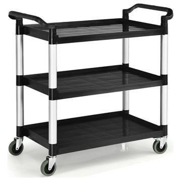 Costway 3-Shelf Contemporary Aluminum Utility Service Cart with Casters in Black