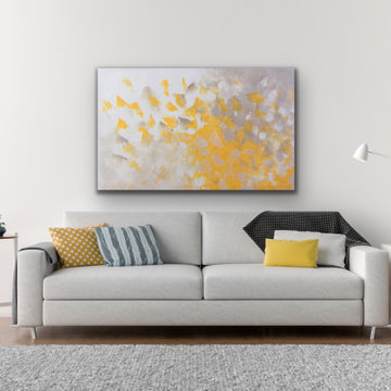 yellow white abstract large Modern Contemporary Paintings for Family Room