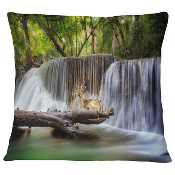 Huai Mae Kamin Waterfall Photo Abstract Throw Pillow, 18"x18"
