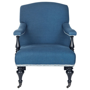 Vonn Arm Chair, Silver Nail Heads Steel Blue/Black