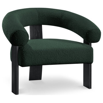 Winston Boucle Fabric Upholstered Accent Chair, Green, Black Finish