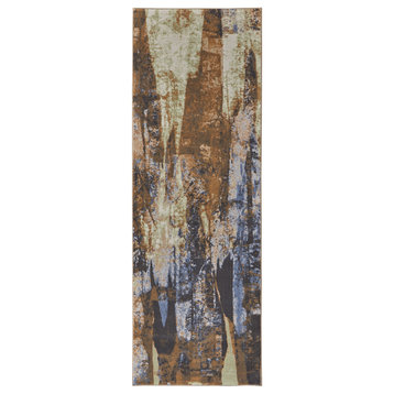 Takara Modern Abstract, Brown/Blue/Ivory, 2'9"x7'10" Runner