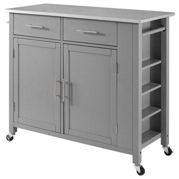 Savannah Stainless Steel Top Full-Size Kitchen Island Cart, Gray