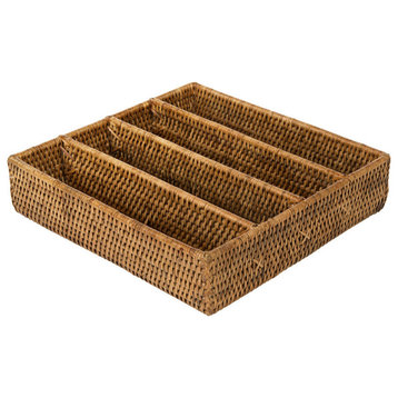 La Jolla Rattan Silverware Tray and Organizer, Honey-Brown