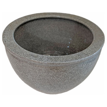 Light Celadon Planter In Japanese Style Porcelain Container, 22", Gray Crackle