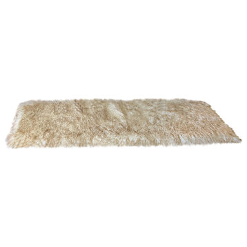Super Soft Faux Sheepskin Silky Shag Rug, White, Brown, 2'6"x6'