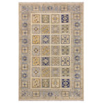 Bareens Designer Rugs - Classic Ziegler Cecille Ivory Blue Hand-Knotted Wool Rug - 5'8'' x 8'9'' - Enhance the ambiance of your home with this magnificent Persian-influenced Turkish hand-knotted rug made by skilled artisans capable of creating the most exceptional vegetable dyes and hand-spun wool. This exquisite handmade rug is a one-of-a-kind Peshawar Kafkaz, otherwise identified as Chobi, Chobi Peshawar, Oushak, or Ziegler rug. These handmade rugs are crafted in Pakistan utilizing superior-quality wool imported from Australia, New Zealand, and Korea in two types of weaves: the Persian weave and the Mori weave. This rug is meticulously crafted by hand using the finest natural vegetable dyes extracted from local plants. The artisans use a blend of hand-spun local and fine merino wool, resulting in a rug with a compelling texture, higher lanolin content, and longer staple. The artisans occasionally incorporate natural or artificial silk into the pile to enhance specific motifs. The finished product is an awe-inspiring execution of flawless design and an understated palette that exudes elegance.