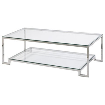 Uptown Club Ben 47.3" x 13.7" Transitional Glass Top Coffee Table in Silver